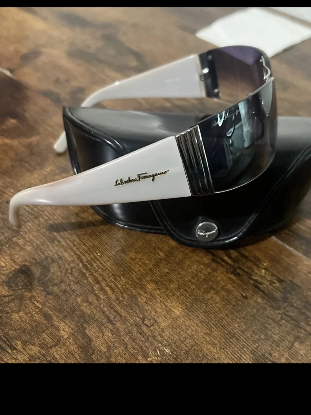 Salvatore Ferragamo Silver Frame Sunglasses with Black Gradient Lenses